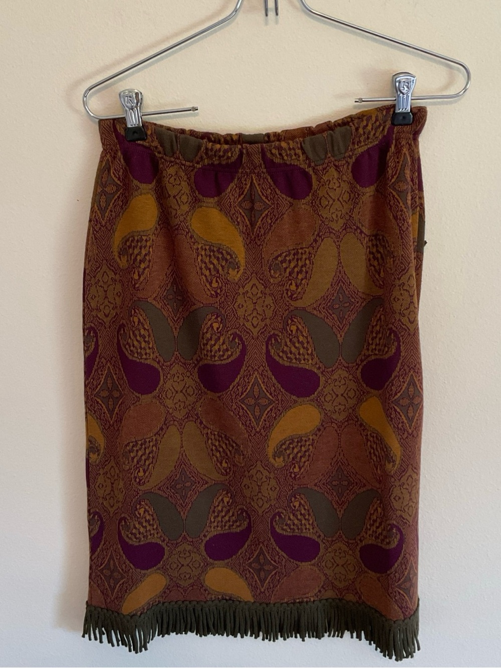 Nina Leonard Brown Paisley-Pattern Pencil Skirt with Olive & Plum